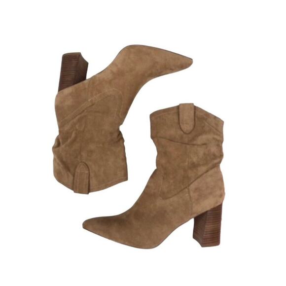 VICI Faux Suede Heeled Bootie Sz 9 Tan Western Preppy Cowgirl Streetwear Grunge - Picture 8 of 13